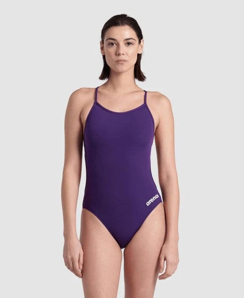 Arena Performance Women's Solid Lace Back Swimsuit - Plum